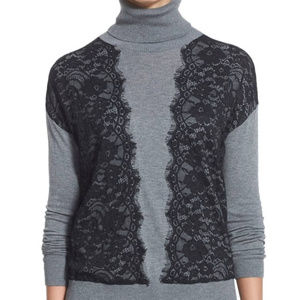 Halogen Gray Turtleneck Black Lace sz M ~ A336